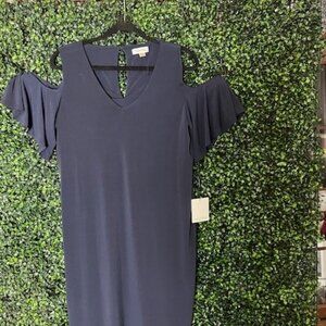 NWT Calvin Klein Cold Shoulder Dress Navy Blue Size 12